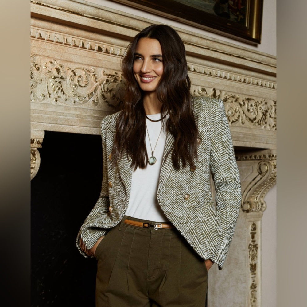 NWT $798 L'Agence Marie Herringbone Double-Breasted Blazer